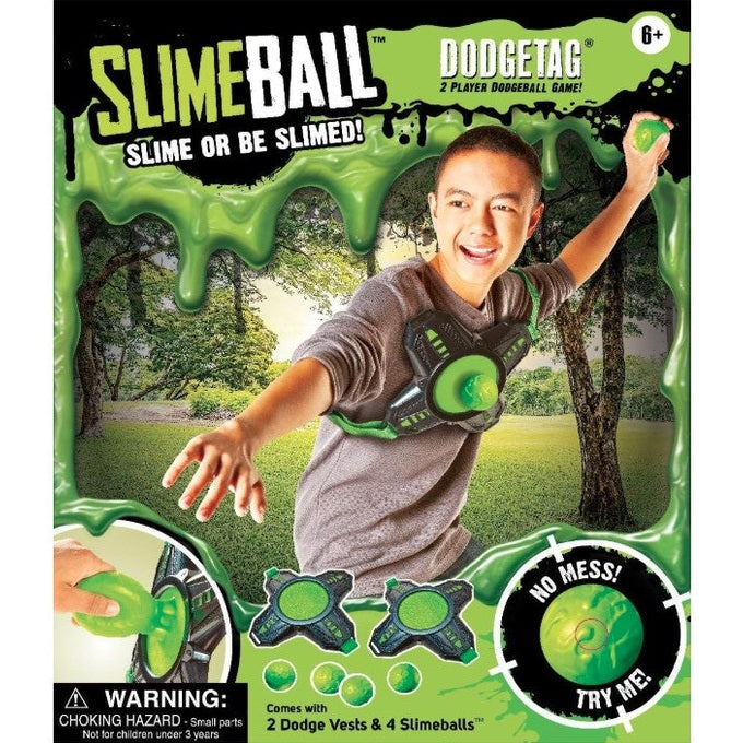 A boy wearing a vest and holding a green ball on a product package.